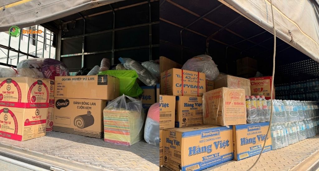 Bizmo Đồng Hành Cùng Chương Trình "Hành Trình Sẻ Chia" – Hỗ Trợ Bà Con Vùng Lũ Phú Yên 2025 2 Ảnh các vật dụng đóng góp trong sự kiện của cộng đồng Doanh nghiệp