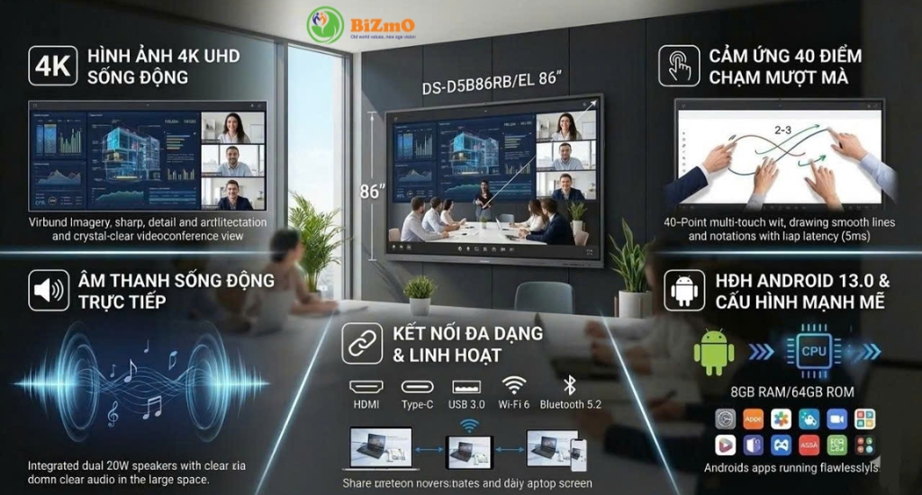 Màn hình tương tác Hikvision DS‑D5B86RB/EL 86 inch 4 Ưu điểm nổi bật màn hình Hikvision.
