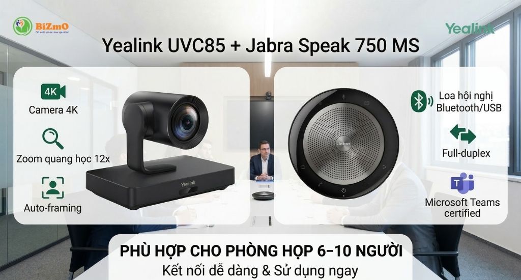 Yealink UVC85 + Jabra Speak 750 MS – Combo Camera 4K & Loa Hội Nghị Chính Hãng 2026 1 Combo camera Yealink UVC85 + Jabra Speak 750 MS loa hội nghị Bluetooth Microsoft Teams
