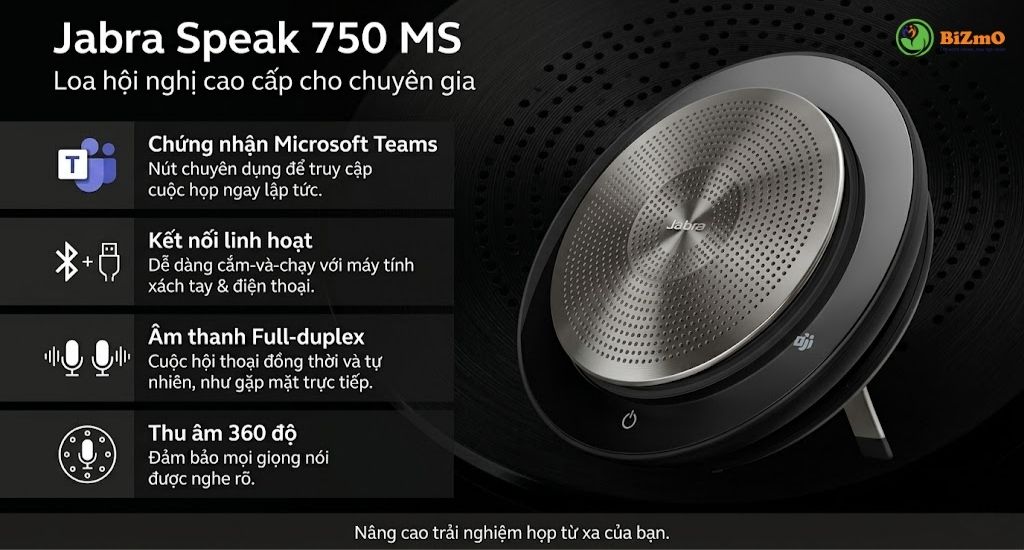 Loa Hội Nghị Jabra Speak 750 MS - Âm Thanh Full-Duplex Đỉnh Cao 6 Jabra Speak 750 MS loa hội nghị teams full-duplex cho phòng họp stem